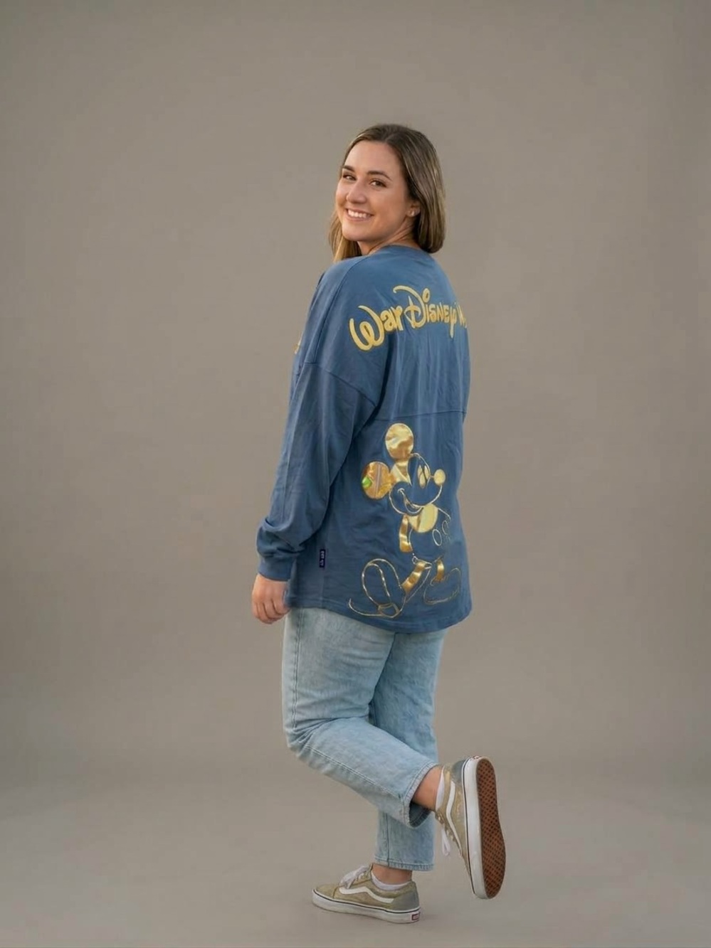 Disney World 50th Anniversary Blue Gold Metallic Mickey Spirit Jersey M